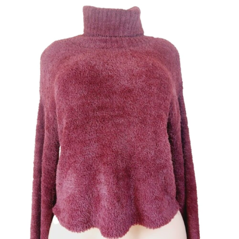 It's Our Time Women's Maroon Turtleneck Pullover Fuzzy Fleece Sweater Size M
